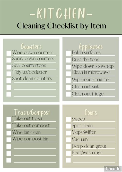 Printable Kitchen Cleaning Checklists Free Kitchen Cleaning Checklist Parade