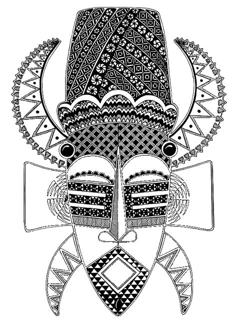 African mask with many details - Africa Adult Coloring Pages
