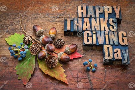 Happy Thanksgiving Day In Wood Type Stock Image Image Of Typography