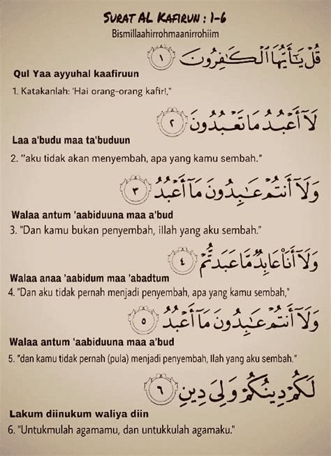 Terjemahan Surah Al Kafirun Dalam Rumi Surah Al Kafirun Ayat Lazim