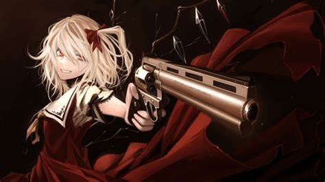 Desktop Wallpaper Flandre Scarlet With Gun Touhou Anime Girl Hd