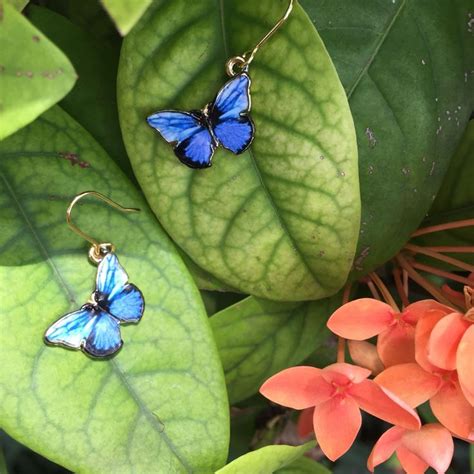 Beautiful Blue Morpho Butterfly Shaped Dangle Earrings DOTOLY Blue