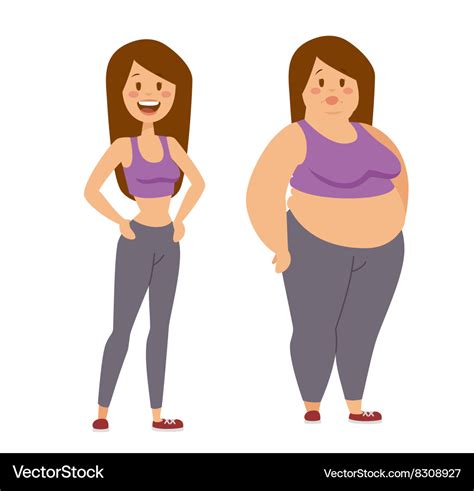 Cartoon Character Fat Woman And Thin Girl Vector Image