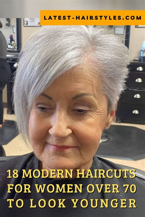 edgy grey pixie with long bangs for older women short hair older women womens haircuts older