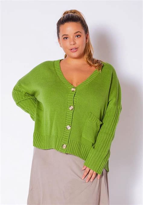 Asoph Plus Size Pea Green Cozy Knit Womens Cardigan Trendy Plus Size Clothing Knitting Women