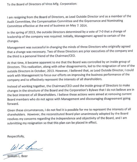 Ceo Resignation Letter Sample Resignation Letter