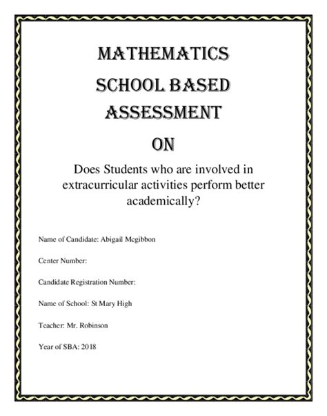 Mathematics Sba Sample Cover Page