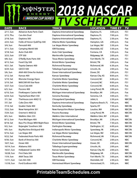 Printable Nascar Schedule Customize And Print