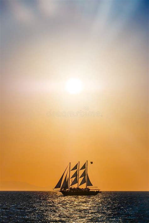 Sailing Ship Silhouette In Sunset On The Sea Stock Photo Image Of
