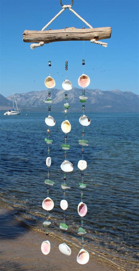 Sea Glass Mobile Driftwood Sea Shell Mobile Beach Decor Etsy Carillon à Vent Décor De Plage