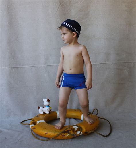 Vintage Blue Knit Speedo Boy Swim Trunks Swim Wear By Kmart