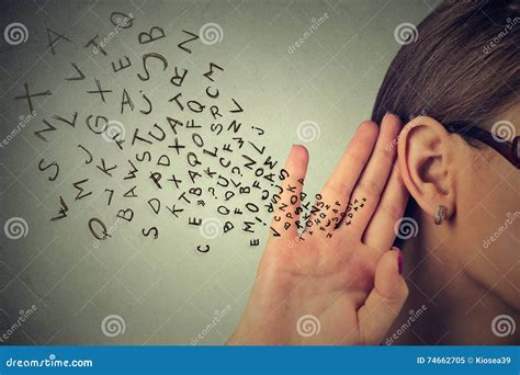 Woman Holds Her Hand Near Ear And Listens Carefully Stock Image Image