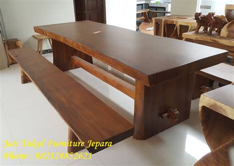 meja makan minimalis kayu alami trembesi jati tukul furniture