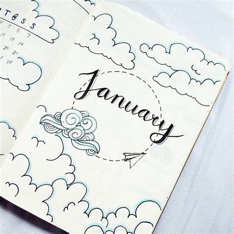Bujobymarieke Bullet Journal January Cover Page Cloud Theme Inspired