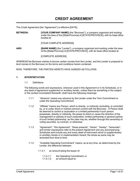 31 Business Credit Agreement Template