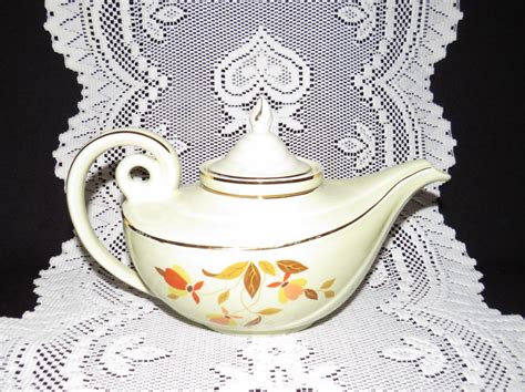 Vintage Hall China Autumn Leaf Jewel Tea Aladin Tea Pot With Infuser Etsy