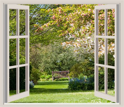 Spring Garden Window Frame View Free Stock Photo Hd Фотообои Вид из