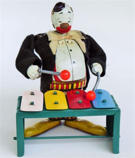 50s Rare Tps Japan Circus Clown Playing Xylophone Tin Litho Wind Up