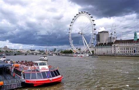 London Eye Thames River Tour Boat Filled With Tourists Editorial