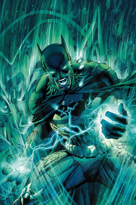 The Green Lantern In Action With His Hands Out And Lightning Coming