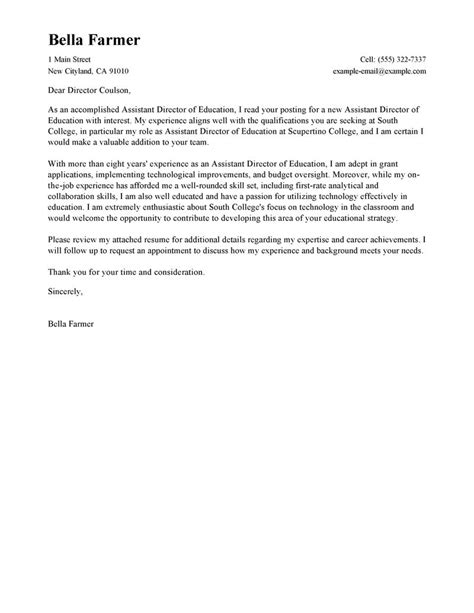 Assistant Director Cover Letter Examples Education Cover Letter