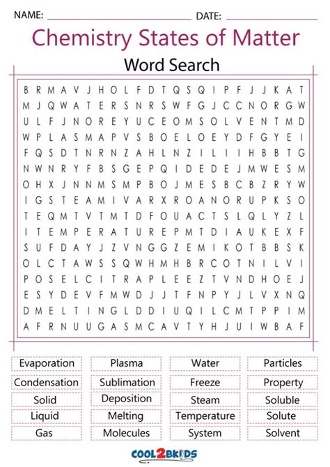 Printable Chemistry Word Search Cool2bkids