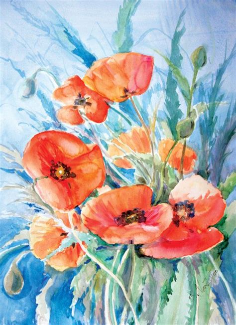 Abstract Poppies Original Watercolor Painting By Originalartonly 44