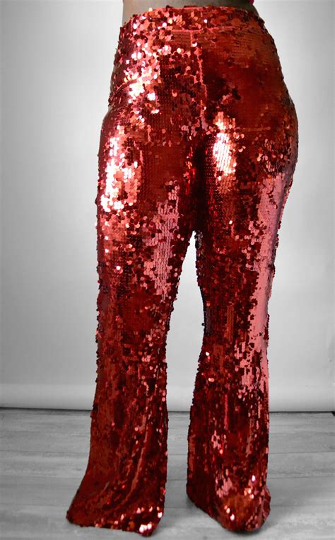 Plus Size Red Sequin Flare Pants By Daniela Tabois Shop Now Sequin Flare Pants Red Sequin