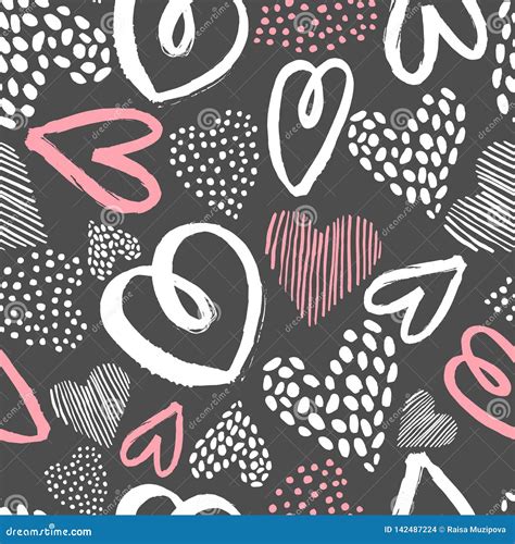Vector Seamless Pattern With Hand Drawn Hearts Stock Vector
