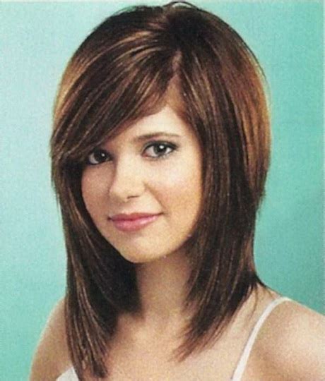 Side bangs work fine for medium length hairstyles, especially when you need to add face framing layers. Medium hairstyles with side swept bangs