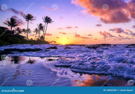 Sunrise Over The Coast Of Kauai Hawaii Stock Image Image Of Sand