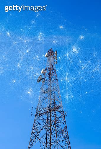 Telecommunication Towers With Mesh Dots Glittering Particles For