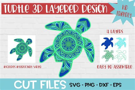 Turtle Mandala D Layered Svg Design