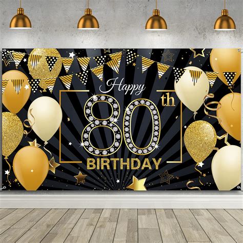 Buy Happy 80th Birthday Backdrop Banner Extra Large Black And Gold 80th