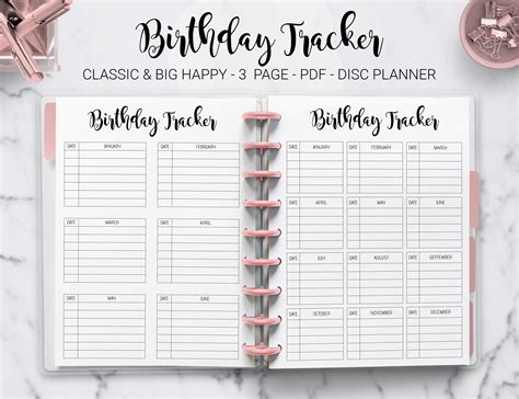 Birthday Tracker Birthday Log Anniversary Calendar Bullet Etsy
