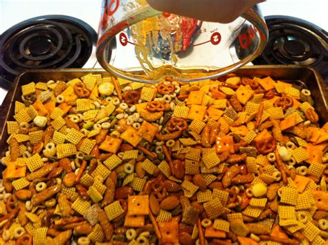 I cut this recipe back by half. you should make this: Texas Trash Snack Mix