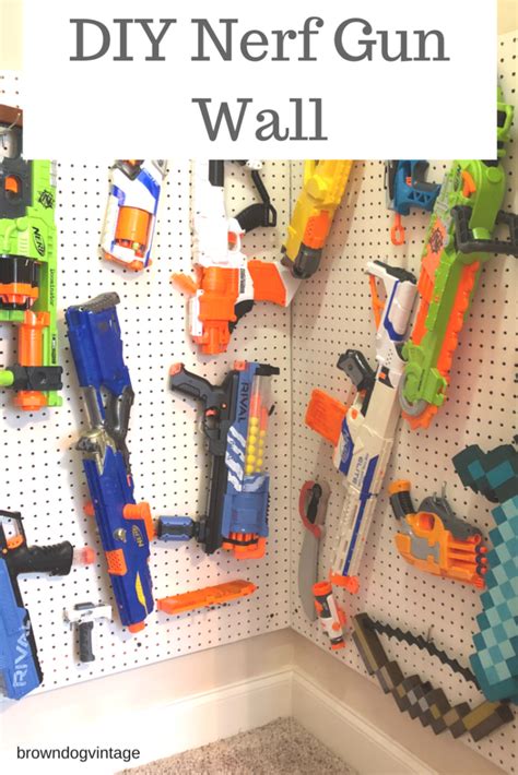 The pegboard hooks are long enough to place three identical guns on the same hooks. DIY Nerf Gun Wall - $100 Room Challenge Week 4 | Brown Dog ...