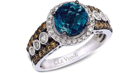 Le Vian Blue Topaz Ring With Diamonds In 14k Vanilla Gold In White