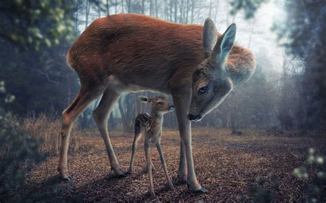 1920x1200 Deer Animals Baby Animals Forest Digital Art Realistic