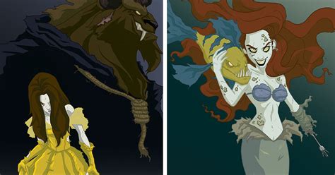 disney princesses reveal their dark sides in creepy illustrations by jeffrey thomas creepy