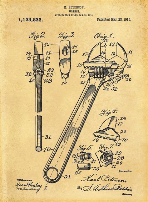 1915 Crescent Wrench Patent Print Crescent Wrench Poster Etsy