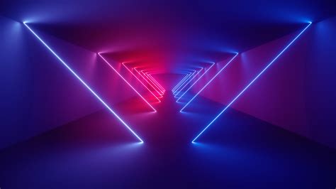 Artistic Pink Blue Neon Lines Reflection Minimalism Vaporwave 4k Hd