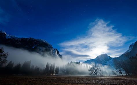 1800x1125 Nature Landscape Stars Sky Moon Mist Snowy Peak Trees