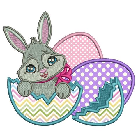 For easter gift and towels decoration. Cute Girl Bunny Inside Easter Egg Applique Machine ...