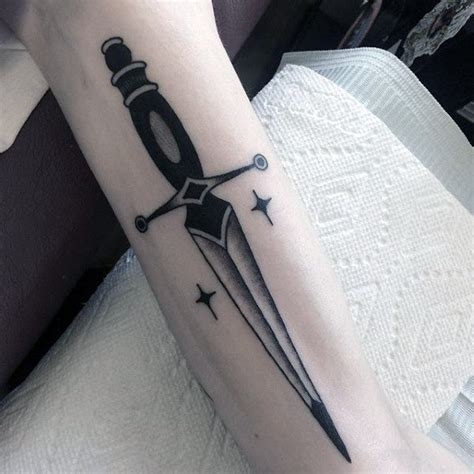 Amazing Traditional Dagger Mens Tattoo Design Idea On