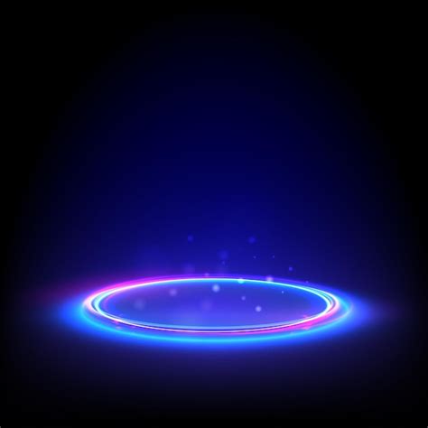 Premium Vector Glow Neon Circle Blue Glowing Ring On Floor Abstract