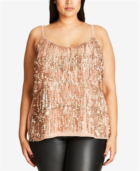City Chic Plus Size Sequined Fringe Tank Top Tops Plus Sizes Macy