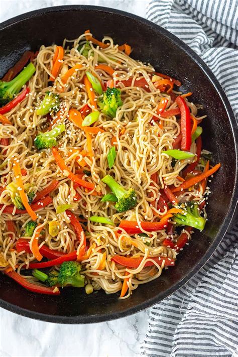 The lo mein will start off perfectly sauced and by the time it cools down, the zucchini noodles will start to shed a bit of water, but it still tastes good. Vegetable Lo Mein - Healthier Steps