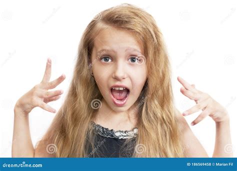 Surprised Young Girl Keeping Her Mouth Wide Opened Stock Photo Image