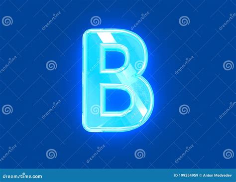 Blue Glossy Neon Light Glassy Crystal Alphabet Letter B Isolated On